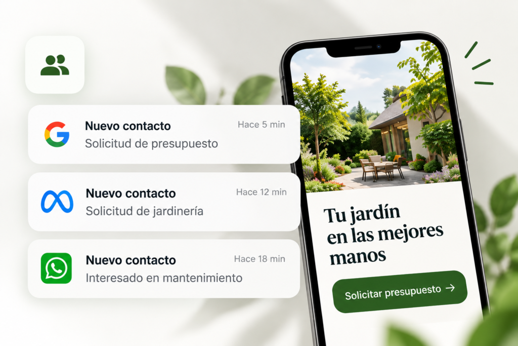 Nuevos contactos de jardinería recibidos desde Google, Meta y WhatsApp